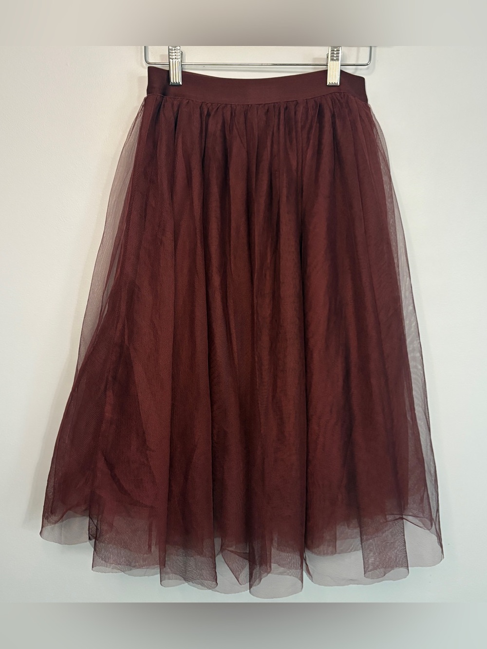 Haute Monde Burgundy Tulle Layered Midi Skirt Whimsy-Goth Ballet-Core Small